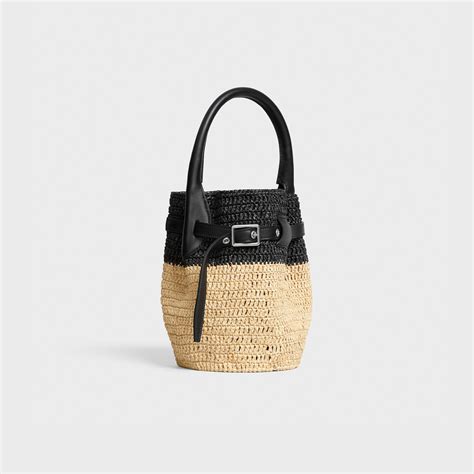 Big Bag Nano Bucket in raffia and smooth calfskin 